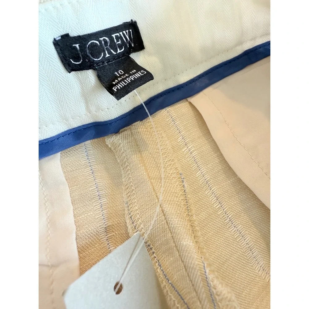 J.Crew Wide-leg‎ trouser in striped linen blend Size 10 Beige Blue Stripe NWT